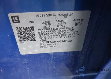 2018 Chevrolet Cruze Lt Auto z USA, uszkodzony, nr VIN 1G1BE5SM7J7207283